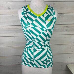 NIKE Pro Green White Sleeveless Dri-Fit Athletic V-neck Tank